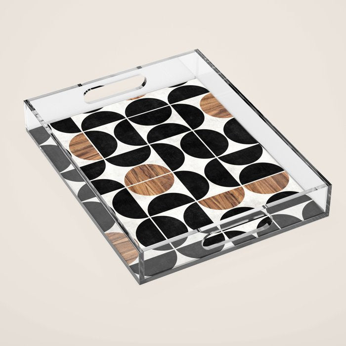 Mid-Century Modern Pattern No.1 - Concrete and Wood Acrylic Tray Gallery Image 1