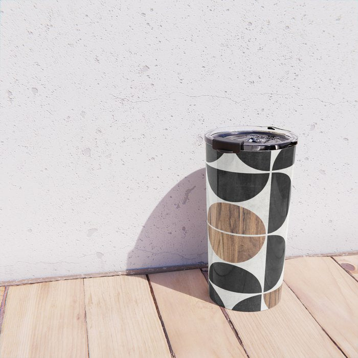 Mid-Century Modern Pattern No.1 - Concrete and Wood Travel Mug Gallery Image 4