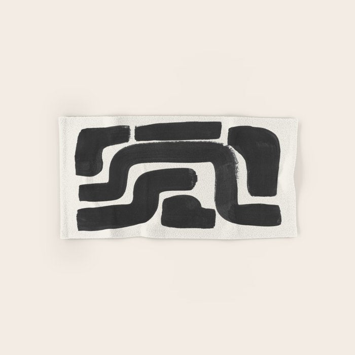 Black Ink Paint Brush Strokes Abstract Organic Pattern Mid Century Style Towels Gallery Image 1