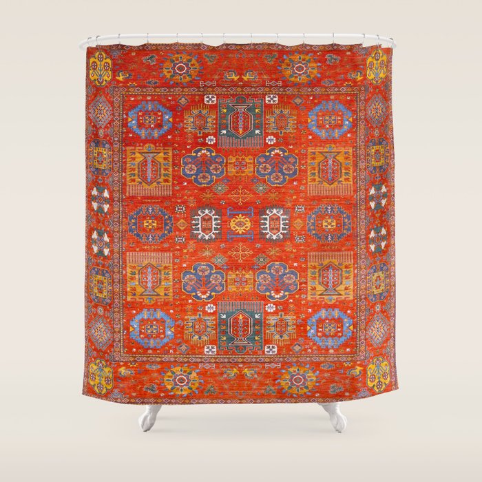 Orange Angel Snowfall Kazak Persian Rug Shower Curtain Gallery Image 1