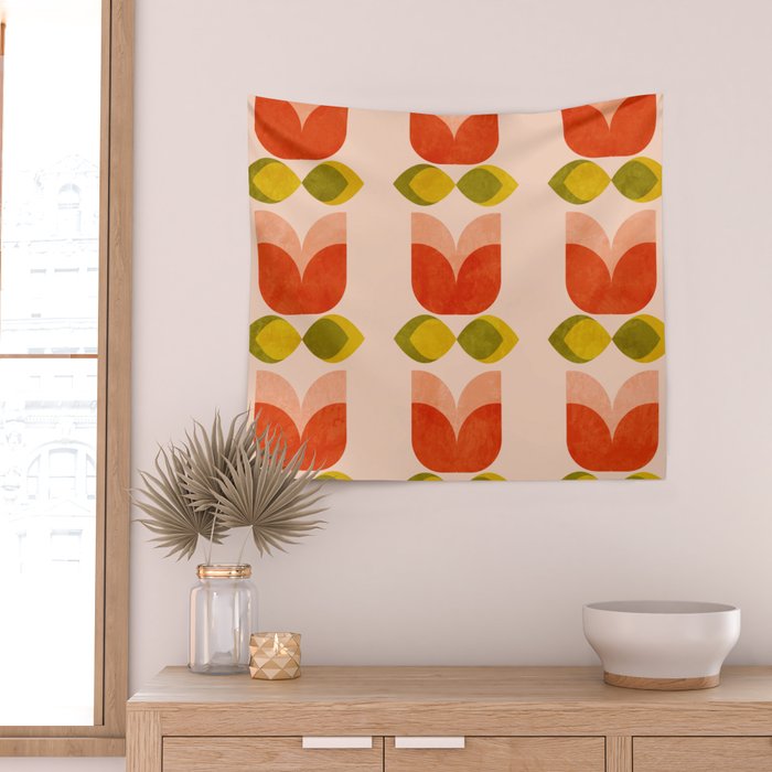 retro tulips midcentury Wall Tapestry Gallery Image 2