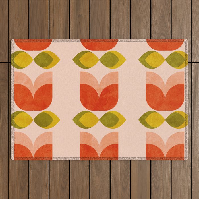 retro tulips midcentury Outdoor Rug Gallery Image 1