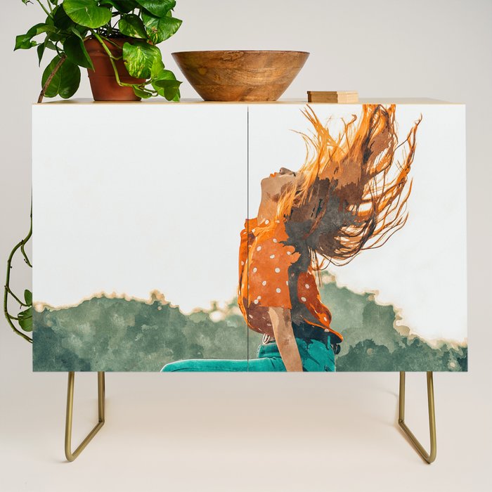 Live Free, Freedowm Woman Empower Painting, Fashion Female Human Rights Credenza Gallery Image 1