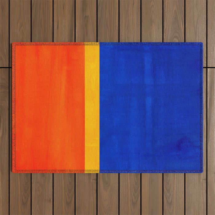 Wide Awake Blue Yellow And Orange Colorfield  Outdoor Rug Gallery Image 1
