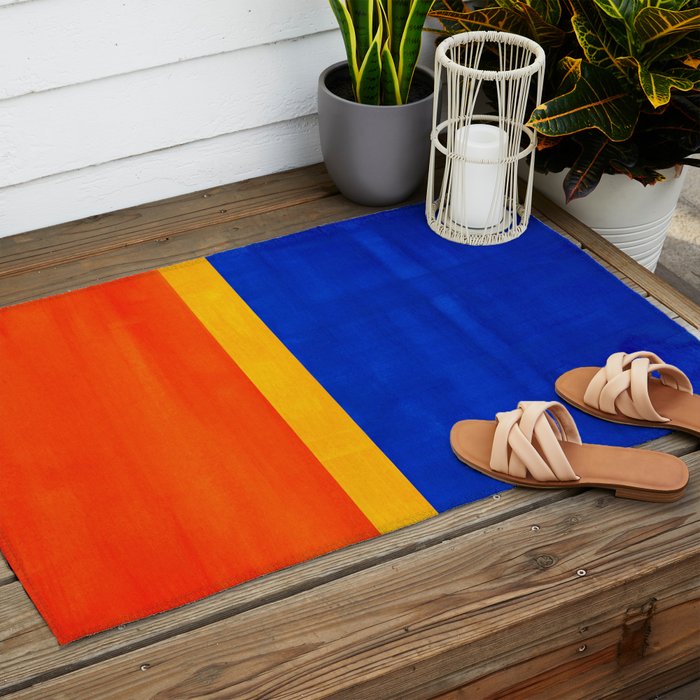 Wide Awake Blue Yellow And Orange Colorfield  Outdoor Rug Gallery Image 2