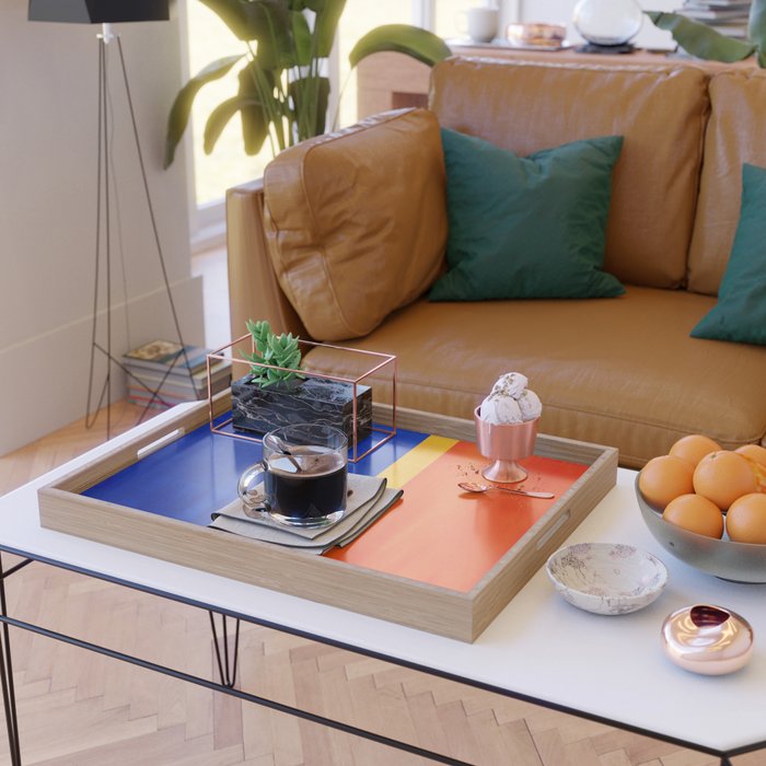 Wide Awake Blue Yellow And Orange Colorfield  Serving Tray Gallery Image 2