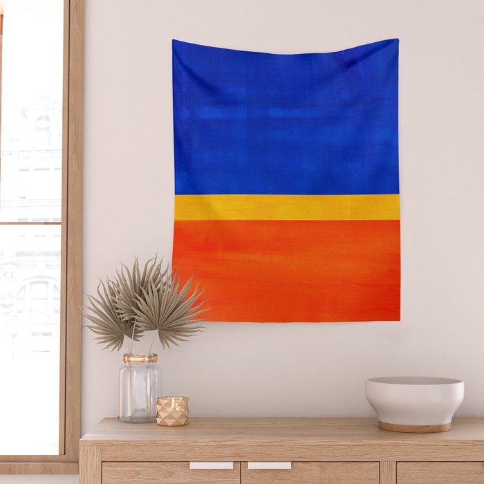Wide Awake Blue Yellow And Orange Colorfield  Wall Tapestry Gallery Image 2
