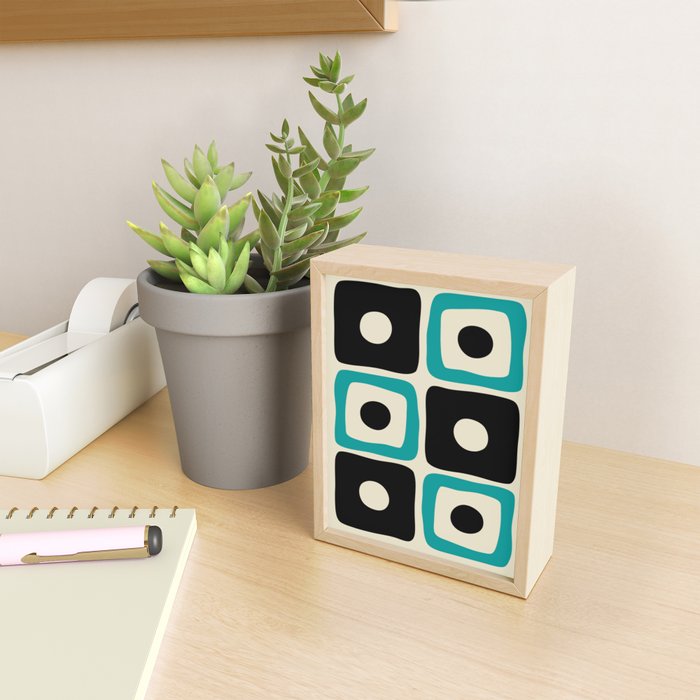 Mid Century Modern Square Dot Pattern 593 Black and Turquoise Mini Art Print Gallery Image 2
