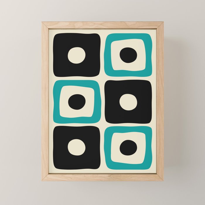 Mid Century Modern Square Dot Pattern 593 Black and Turquoise Mini Art Print Gallery Image 1