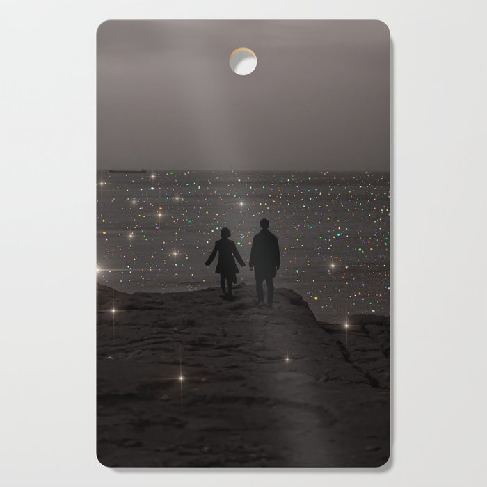 WAITING | couple | sea | collage | sparkle | glitter | black and white | shiny | bling | love  Cutting Board Gallery Image 1