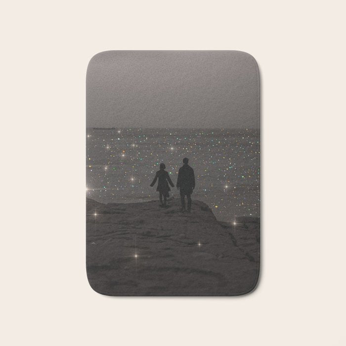 WAITING | couple | sea | collage | sparkle | glitter | black and white | shiny | bling | love  Bath Mat Gallery Image 1