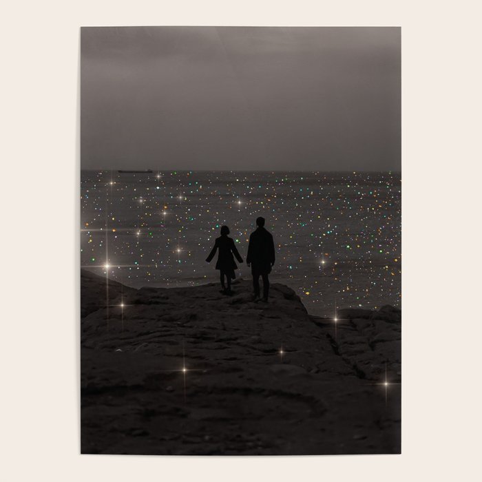 WAITING | couple | sea | collage | sparkle | glitter | black and white | shiny | bling | love  Poster Gallery Image 4