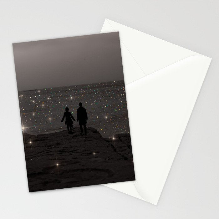 WAITING | couple | sea | collage | sparkle | glitter | black and white | shiny | bling | love  Stationery Card Gallery Image 2