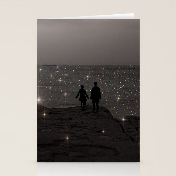 WAITING | couple | sea | collage | sparkle | glitter | black and white | shiny | bling | love  Stationery Card Gallery Image 2