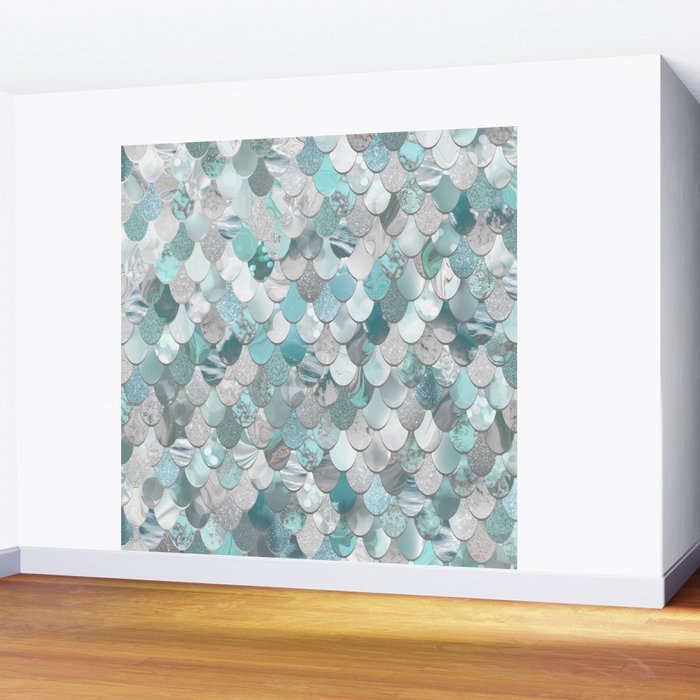 Mermaid Aqua and Grey Wall Mural Gallery Image 2