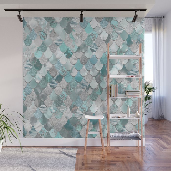 Mermaid Aqua and Grey Wall Mural Gallery Image 1