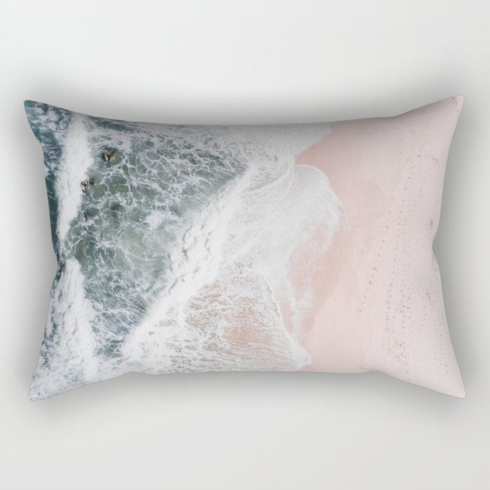 Crashing Waves Ocean Print - Aerial Beach - Pink Sand - Sea Travel photography by Ingrid Beddoes Rectangular Pillow Gallery Image 1