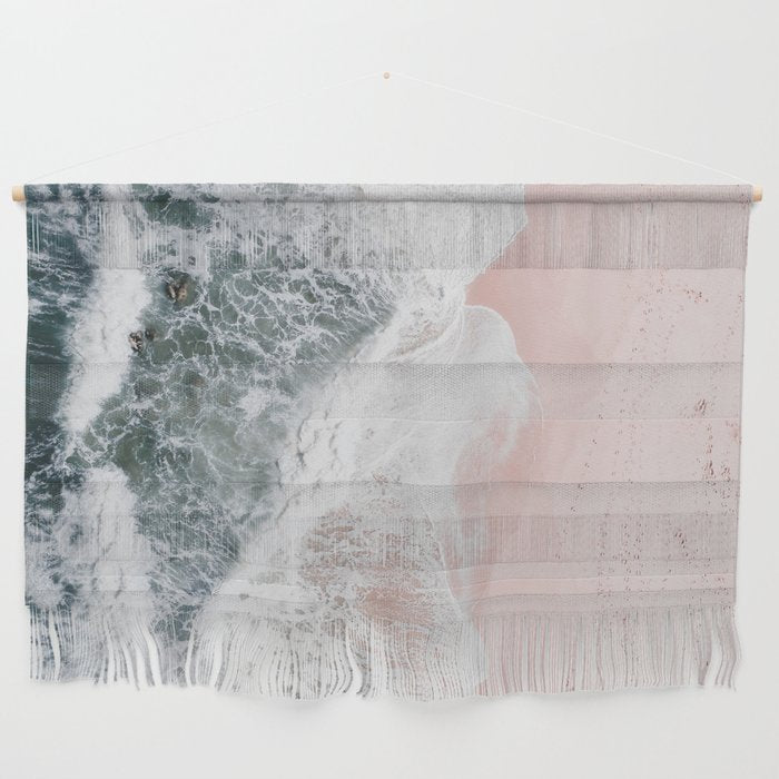 Crashing Waves Ocean Print - Aerial Beach - Pink Sand - Sea Travel photography by Ingrid Beddoes Wall Hanging Gallery Image 1