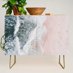 Crashing Waves Ocean Print - Aerial Beach - Pink Sand - Sea Travel photography by Ingrid Beddoes Credenza Gallery Image 1
