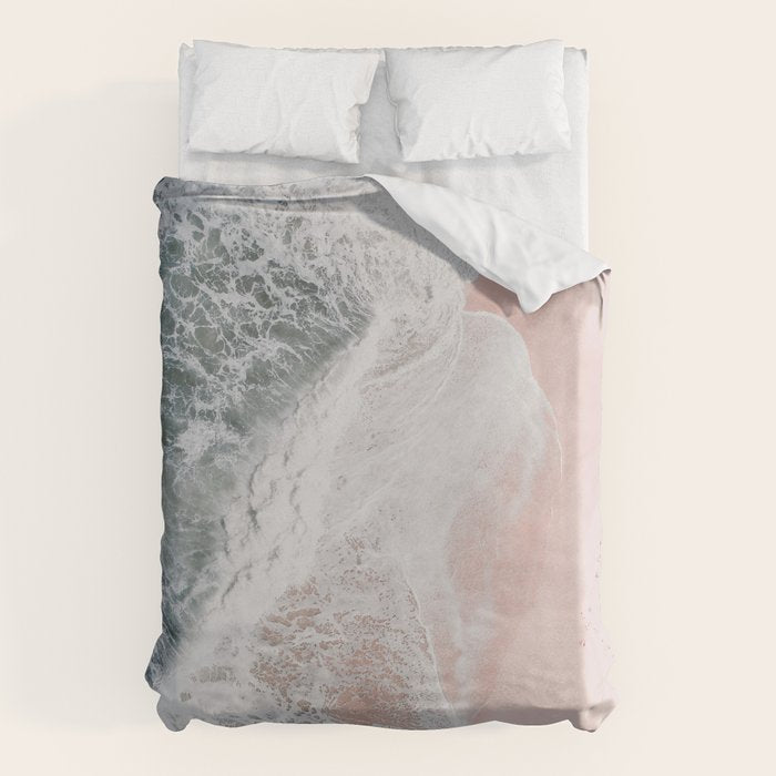 Crashing Waves Ocean Print - Aerial Beach - Pink Sand - Sea Travel photography by Ingrid Beddoes Duvet Cover Gallery Image 6