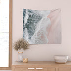 Crashing Waves Ocean Print - Aerial Beach - Pink Sand - Sea Travel photography by Ingrid Beddoes Wall Tapestry Gallery Image 2