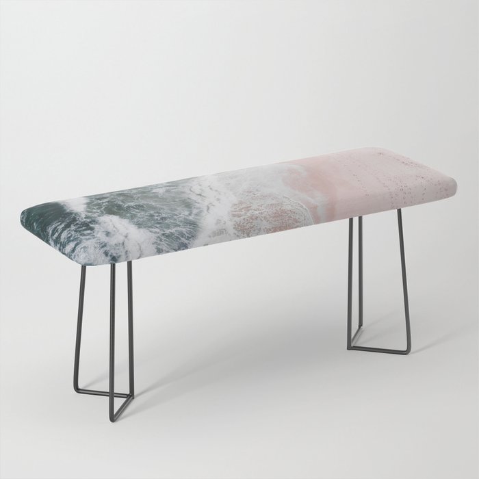 Crashing Waves Ocean Print - Aerial Beach - Pink Sand - Sea Travel photography by Ingrid Beddoes Bench Gallery Image 1