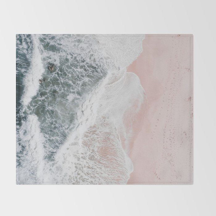 Crashing Waves Ocean Print - Aerial Beach - Pink Sand - Sea Travel photography by Ingrid Beddoes Throw Blanket Gallery Image 2