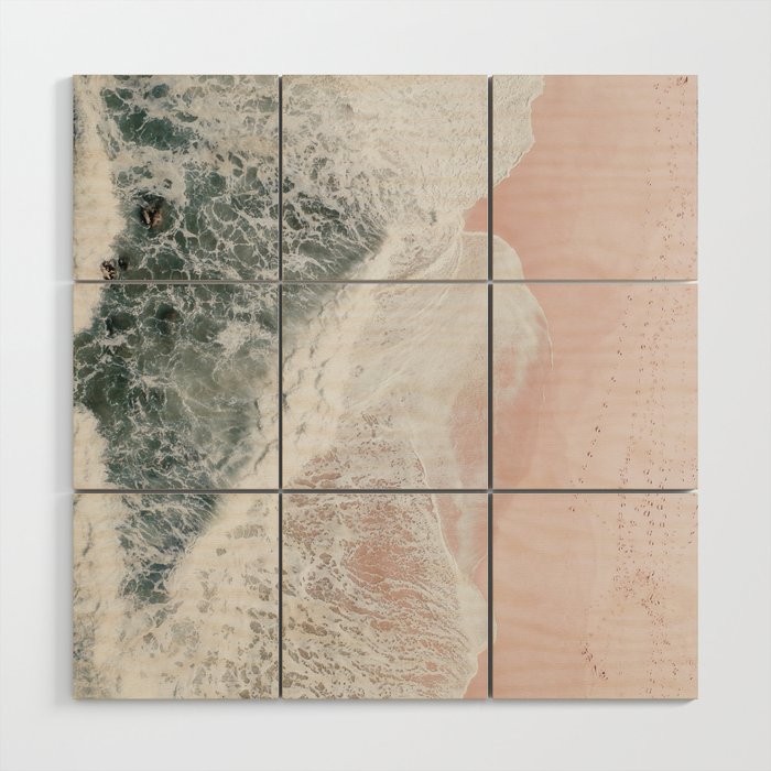 Crashing Waves Ocean Print - Aerial Beach - Pink Sand - Sea Travel photography by Ingrid Beddoes Wood Wall Art Gallery Image 1