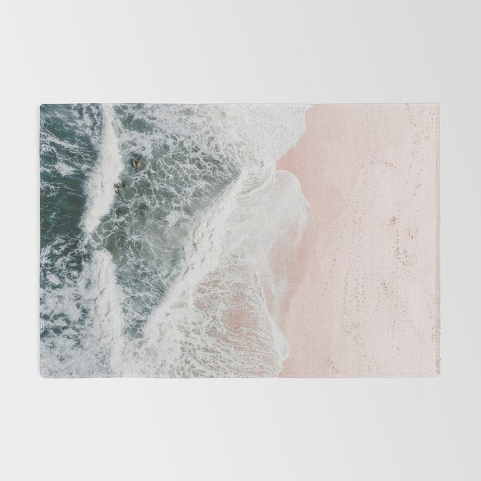 Crashing Waves Ocean Print - Aerial Beach - Pink Sand - Sea Travel photography by Ingrid Beddoes Rug Gallery Image 2