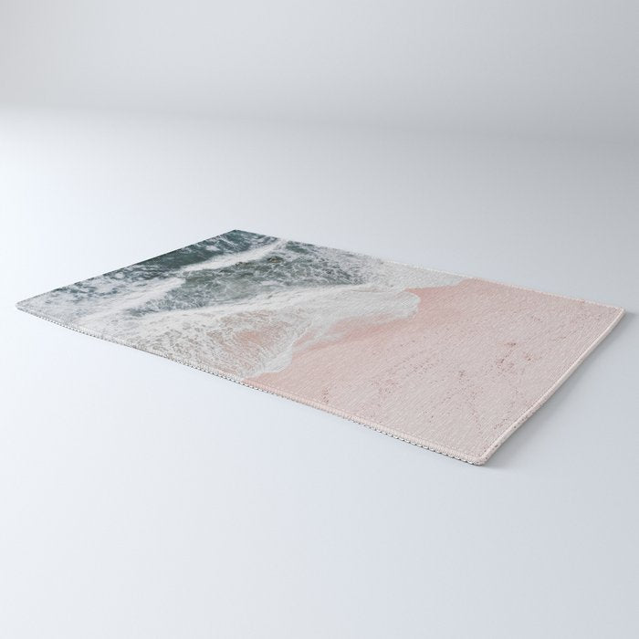 Crashing Waves Ocean Print - Aerial Beach - Pink Sand - Sea Travel photography by Ingrid Beddoes Rug Gallery Image 3