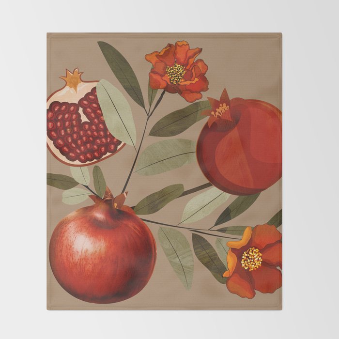 Pomegranate Botanical Art 1 Throw Blanket Gallery Image 2