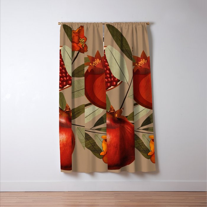 Pomegranate Botanical Art 1 Window Curtain Gallery Image 3