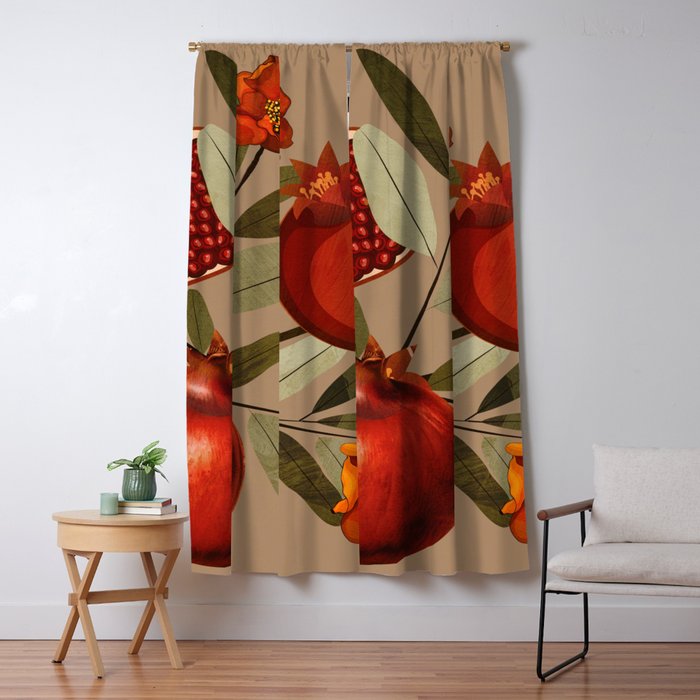 Pomegranate Botanical Art 1 Window Curtain Gallery Image 5