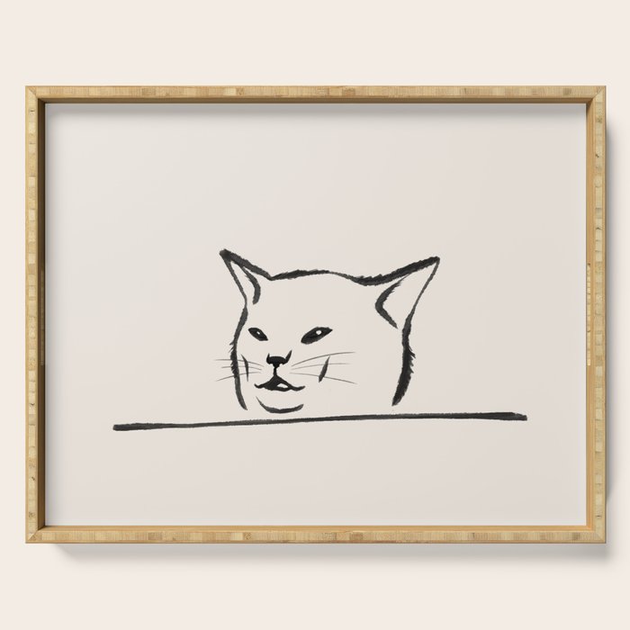 Confused cat meme drawing Serving Tray Gallery Image 1