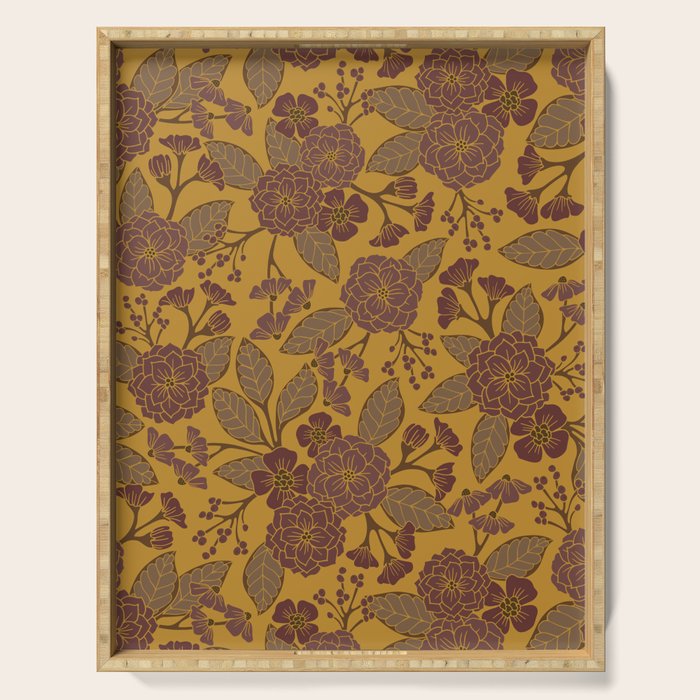 Mustard Yellow, Brown, Raisin, Taupe & Mauve Floral Pattern Serving Tray Gallery Image 1