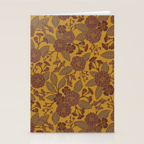 Mustard Yellow, Brown, Raisin, Taupe & Mauve Floral Pattern Stationery Card Gallery Image 2