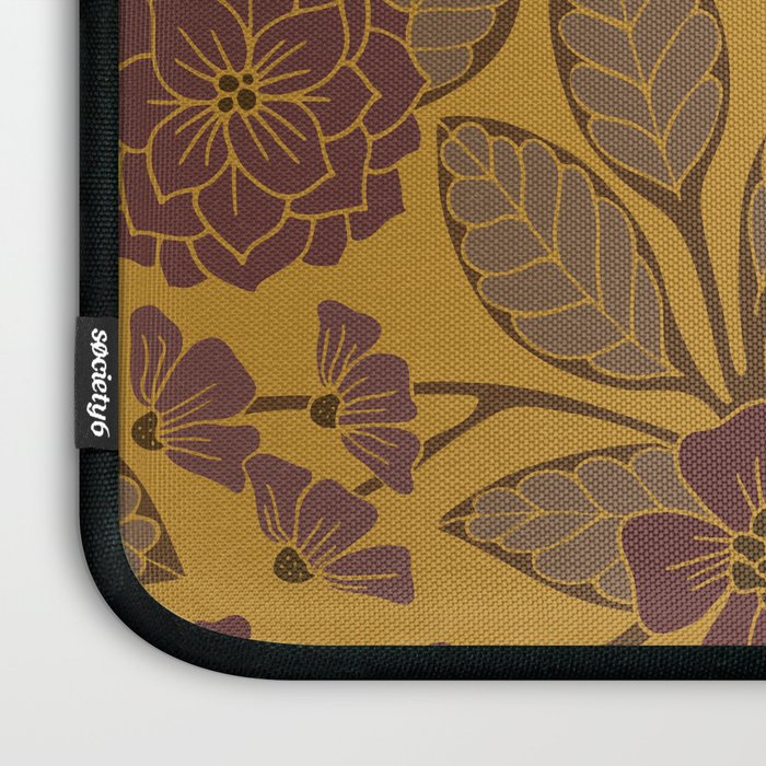 Mustard Yellow, Brown, Raisin, Taupe & Mauve Floral Pattern Laptop Sleeve Gallery Image 3