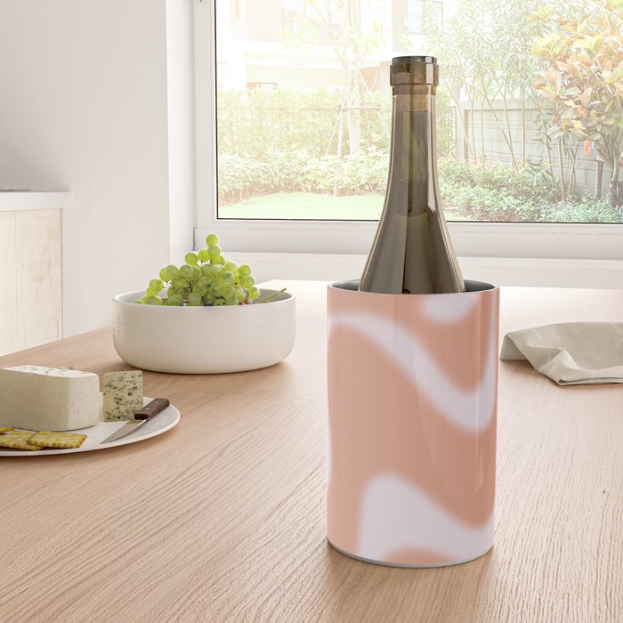 Dreamy Retro Liquid Swirl Contemporary Abstract 2 in Pastel Pink and Buff Apricot Wine Chiller Gallery Image 4