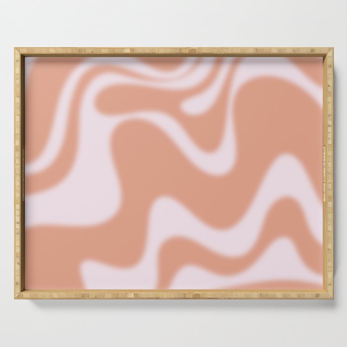 Dreamy Retro Liquid Swirl Contemporary Abstract 2 in Pastel Pink and Buff Apricot Serving Tray Gallery Image 1