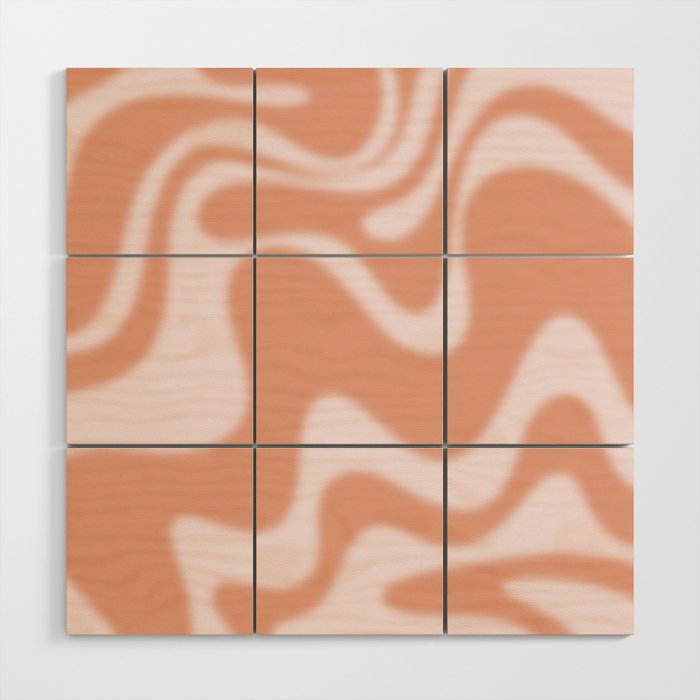 Dreamy Retro Liquid Swirl Contemporary Abstract 2 in Pastel Pink and Buff Apricot Wood Wall Art Gallery Image 1