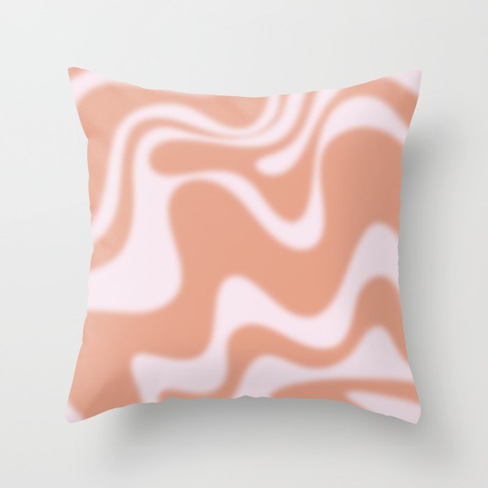 Dreamy Retro Liquid Swirl Contemporary Abstract 2 in Pastel Pink and Buff Apricot Throw Pillow Gallery Image 1