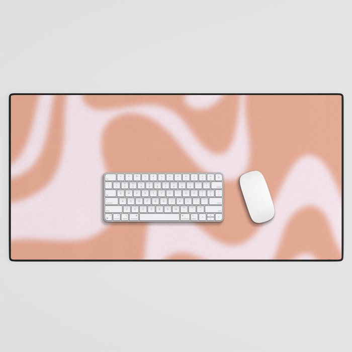Dreamy Retro Liquid Swirl Contemporary Abstract 2 in Pastel Pink and Buff Apricot Desk Mat Gallery Image 1