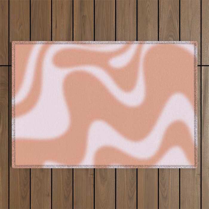 Dreamy Retro Liquid Swirl Contemporary Abstract 2 in Pastel Pink and Buff Apricot Outdoor Rug Gallery Image 1