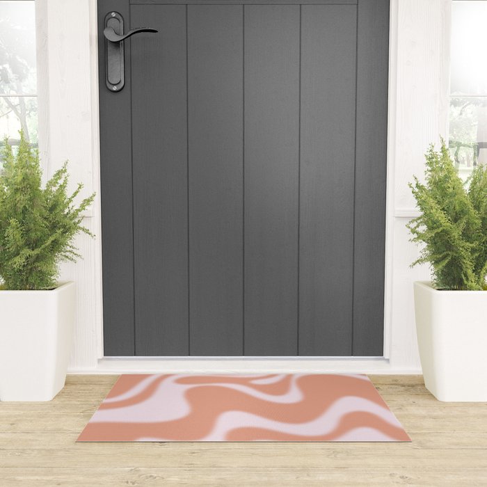 Dreamy Retro Liquid Swirl Contemporary Abstract 2 in Pastel Pink and Buff Apricot Welcome Mat Gallery Image 3