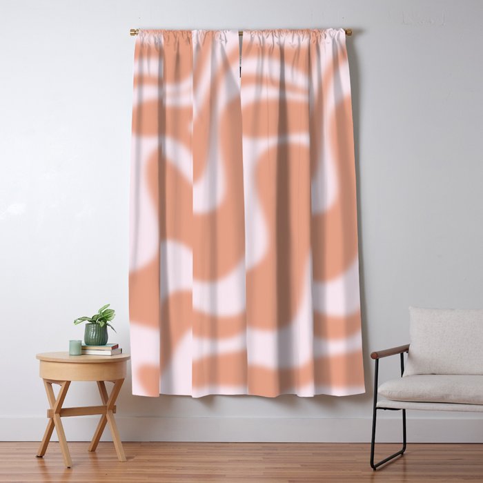 Dreamy Retro Liquid Swirl Contemporary Abstract 2 in Pastel Pink and Buff Apricot Window Curtain Gallery Image 1