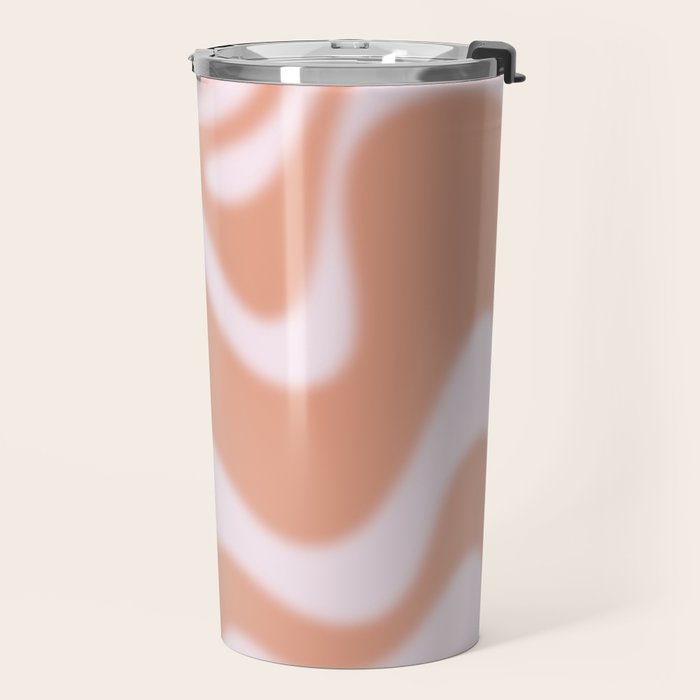 Dreamy Retro Liquid Swirl Contemporary Abstract 2 in Pastel Pink and Buff Apricot Travel Mug Gallery Image 2
