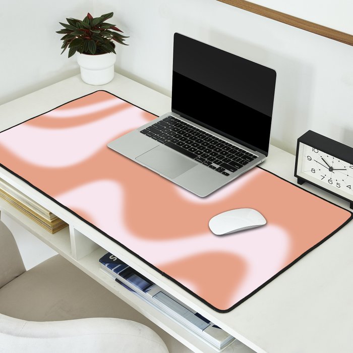 Dreamy Retro Liquid Swirl Contemporary Abstract 2 in Pastel Pink and Buff Apricot Desk Mat Gallery Image 2