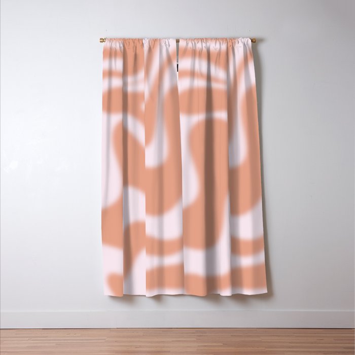 Dreamy Retro Liquid Swirl Contemporary Abstract 2 in Pastel Pink and Buff Apricot Window Curtain Gallery Image 3