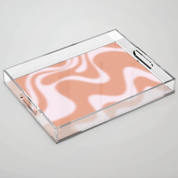 Dreamy Retro Liquid Swirl Contemporary Abstract 2 in Pastel Pink and Buff Apricot Acrylic Tray Gallery Image 1
