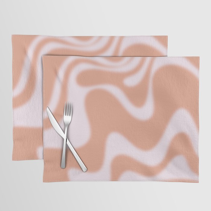 Dreamy Retro Liquid Swirl Contemporary Abstract 2 in Pastel Pink and Buff Apricot Placemat Gallery Image 1